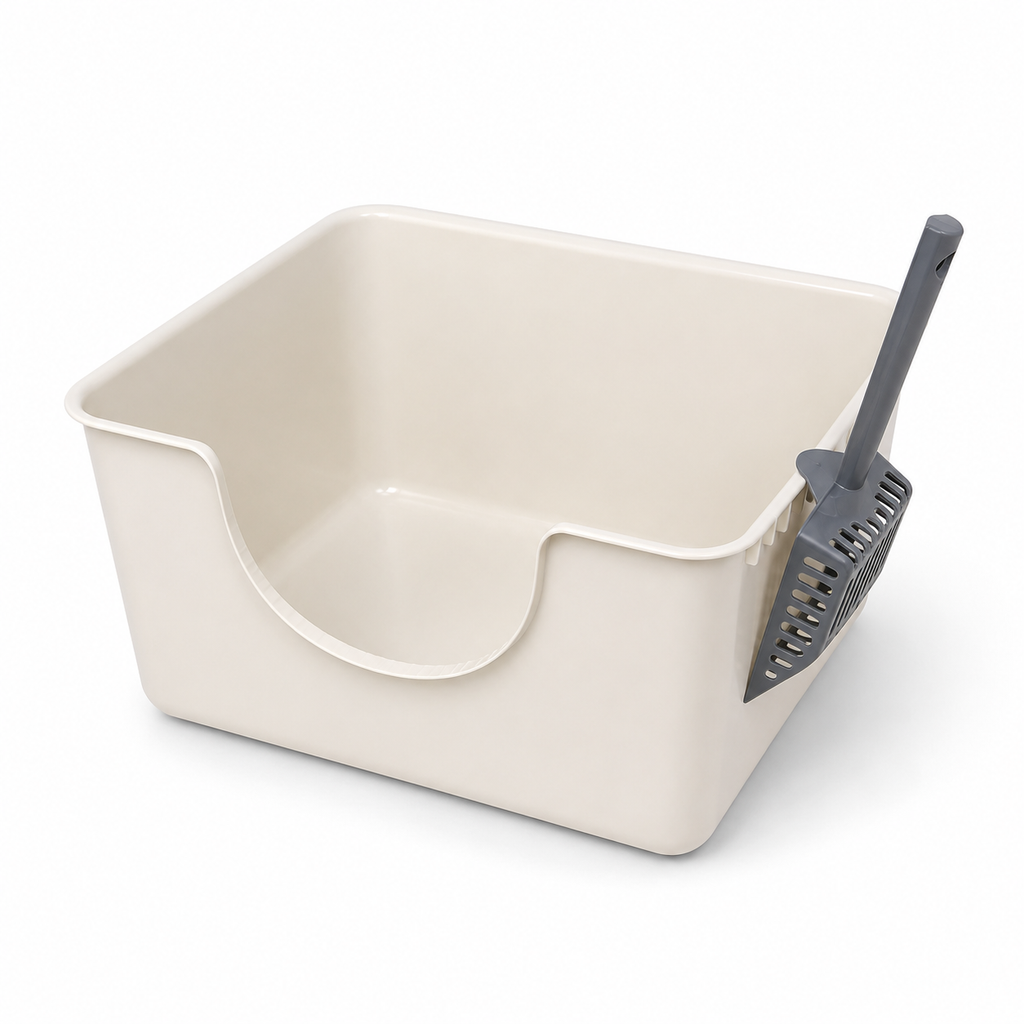 Open Top Pet Litter Tray Anti Splashing Cat Bedpan Cat Litter Box with High Side Kitty Litter Pan for Kitten Small Medium Cats