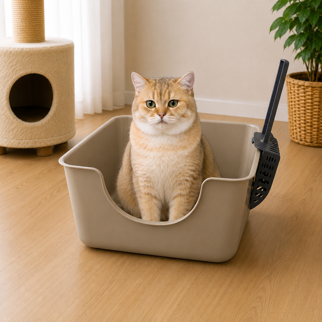 Open Top Pet Litter Tray Anti Splashing Cat Bedpan Cat Litter Box with High Side Kitty Litter Pan for Kitten Small Medium Cats