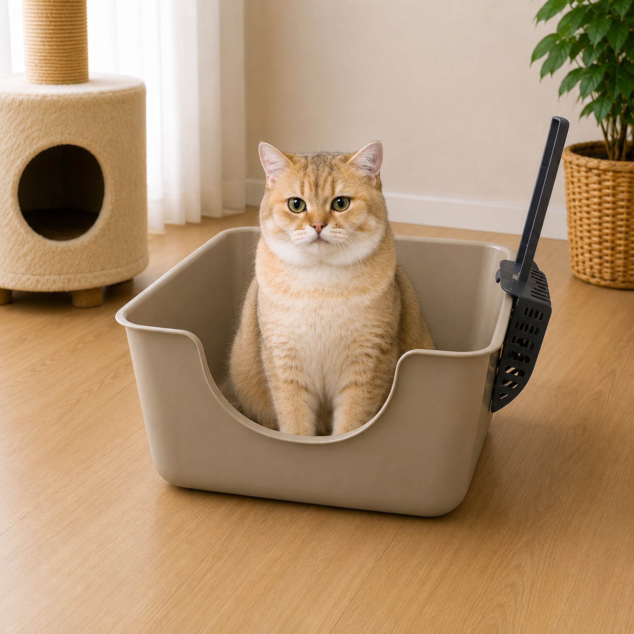 Open Top Pet Litter Tray Anti Splashing Cat Bedpan Cat Litter Box with High Side Kitty Litter Pan for Kitten Small Medium Cats