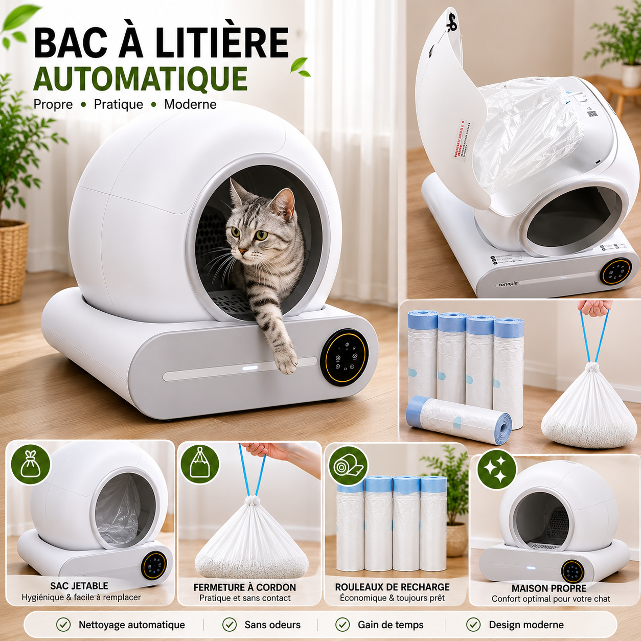 Heavy Duty Cat Litter Box Liners for TONEPIE Self-cleaning Box - a Perfect Fit Preventing Mess and Odors Garbage Bag Poop Bags
