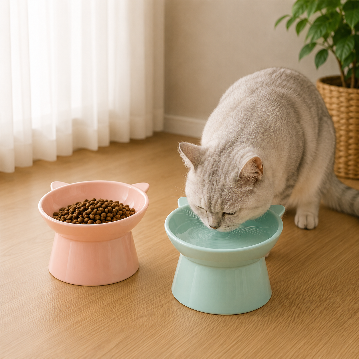 Tilted Cat Food Bowl Elevated Cat Bowl Ergonomic Cat Food Dish Anti Vomiting Raised Cat Food Bowl Non Slip for Cats Dogs