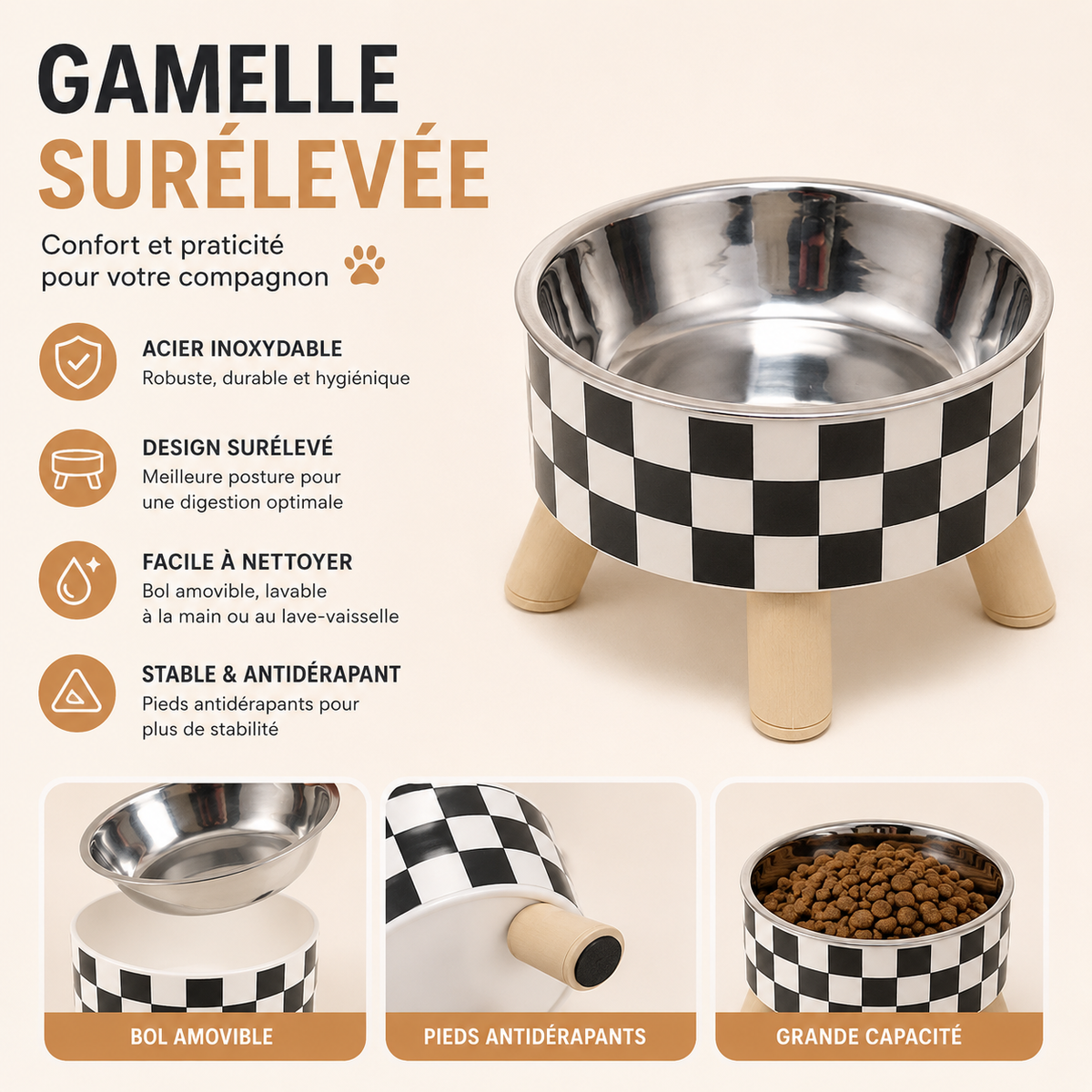 Pet cat and dog bowl polka-dot plaid stainless steel anti-slip easy to clean indoor and outdoor