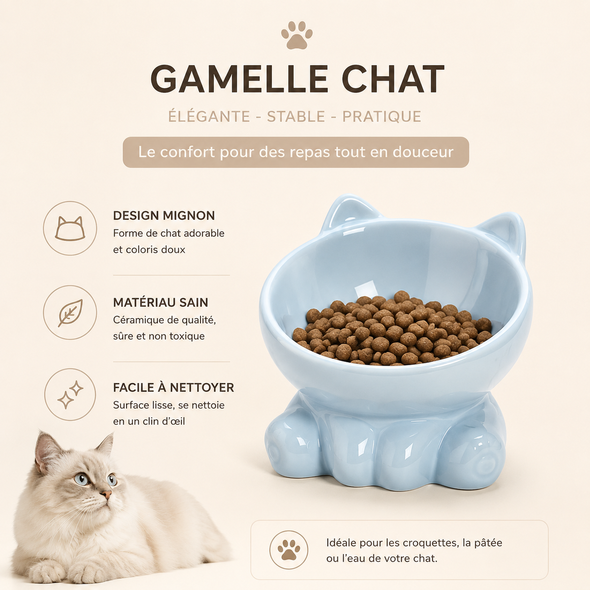 Cute Ceramic Cat Bowl with High Feet Dog Drinking Water Bowl Pet Supplies Cervical Spine Protection Diagonal Design Accessories