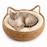 OUZEY Rattan Weaving Cat Basket Pet Cat Bed With Cushion Soft Warm Puppy Kitten Bed Donut Round Comfortable Sleeping Cat House