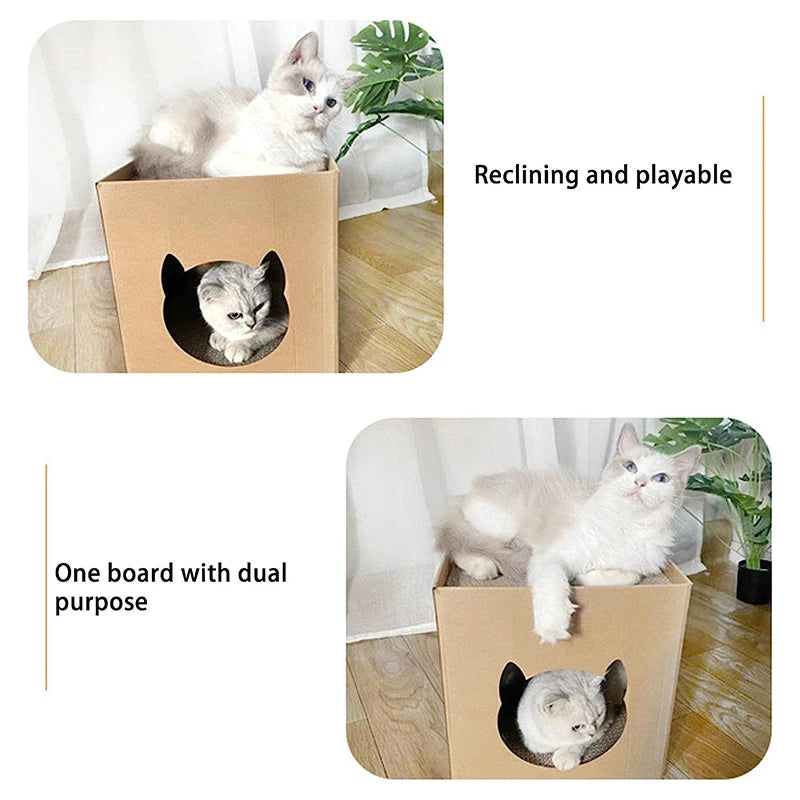 Cat House Scratching Board Pet Folding Pets House With Scratch Pads Corrugated Cat Cardboard Box For Rabbit Hideout Cat