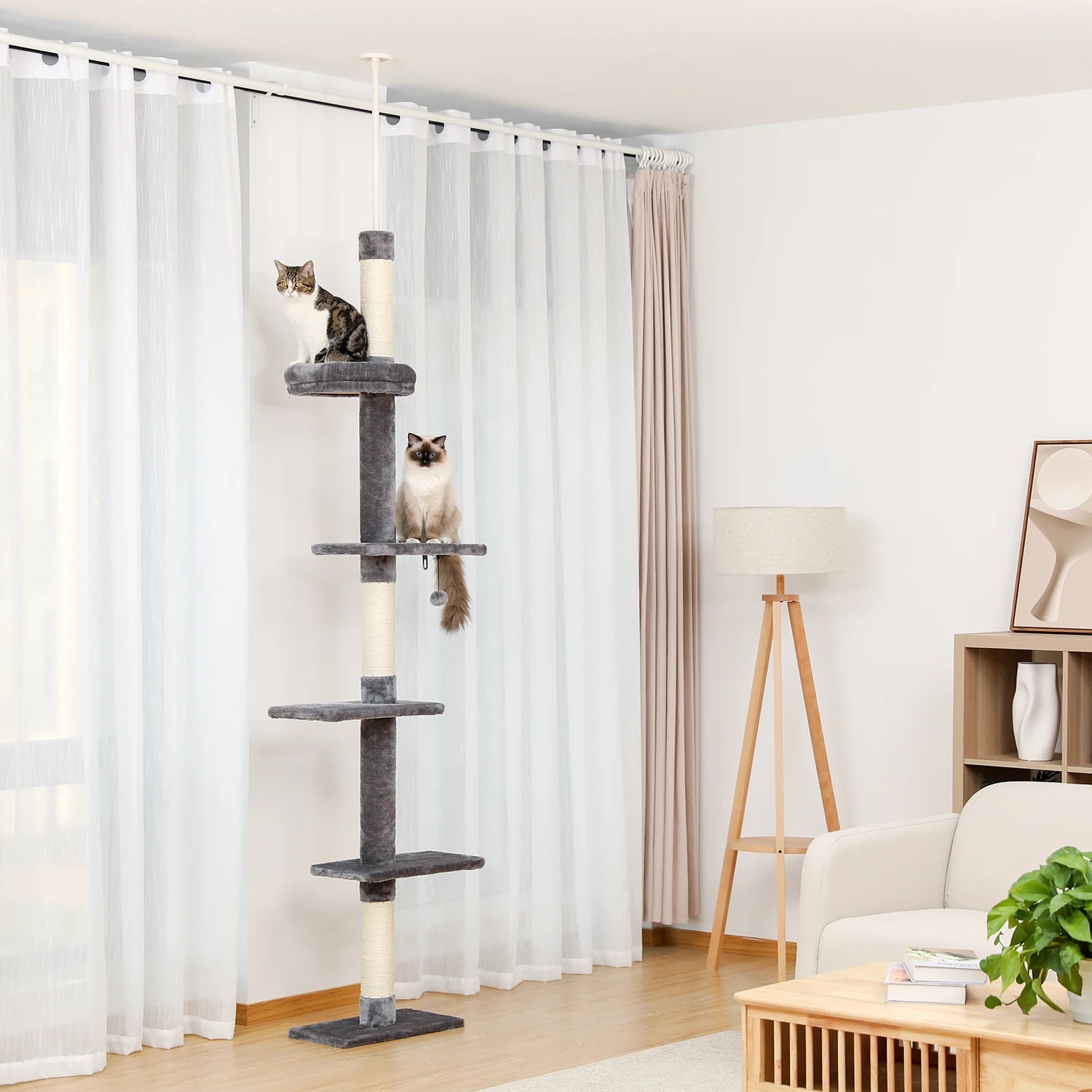 Adjustable Height Tall Cat Tree for Indoor Floor to Ceiling Cat Tower with Scratching Posts Cat Climbing Tree Scratcher Cat Toys
