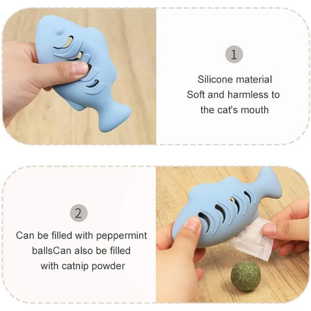 Interactive Cat Toy for Indoor Cats Food Dispenser Feeder Blue Treat & Catnip Stuffer Fun Engaging Pet Play