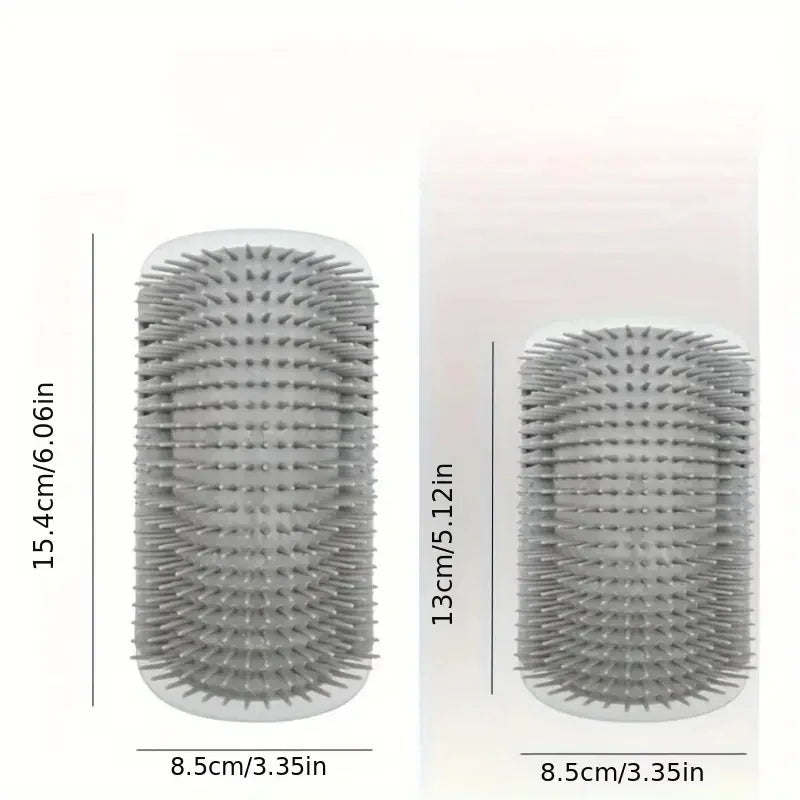 Space-Saving Wall-Mount Cat Groomer: 2-in-1 Corner Scratch Pad & Massage Brush. Protects Furniture. Durable Design.