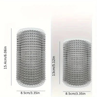 Space-Saving Wall-Mount Cat Groomer: 2-in-1 Corner Scratch Pad & Massage Brush. Protects Furniture. Durable Design.