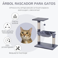 Pawhut Cat Scratching Tree Cat Tower 50X36X70 cm Activity Center with Hammock Platform Gray Sisal Posts