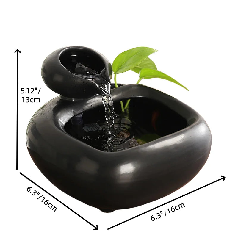 Tabletop Ceramic Fountain Feng Shui Water Feature Meditation Calming Waterfall Hydroponic Vase Fish Tank Office Home Decor