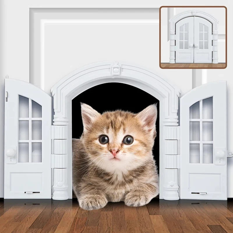 Cat Door French Retro Lockable Indoor Kitten Door For Bedroom Garage Window Corner Living Room Doorway Dorm Manor
