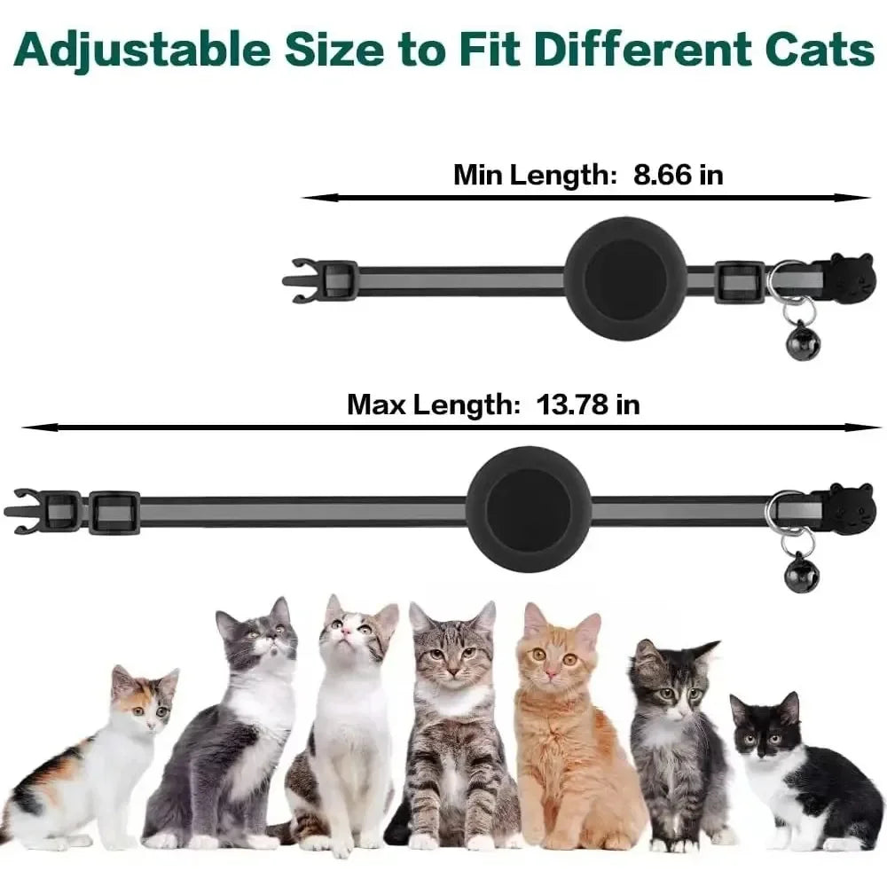 Cute Cat Collar Airtag Breakaway Reflective Kitten Collar with Bell for Apple Air Tag Holder Bell Nylon Silicone Collar for Cats