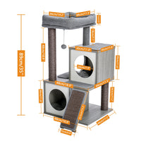 Modern Cat Tree with Sisal Scratching Posts Two Cozy Cat Condo Wooden Cat Tower for Indoor Cats Kitten Furniture House Cat Toys