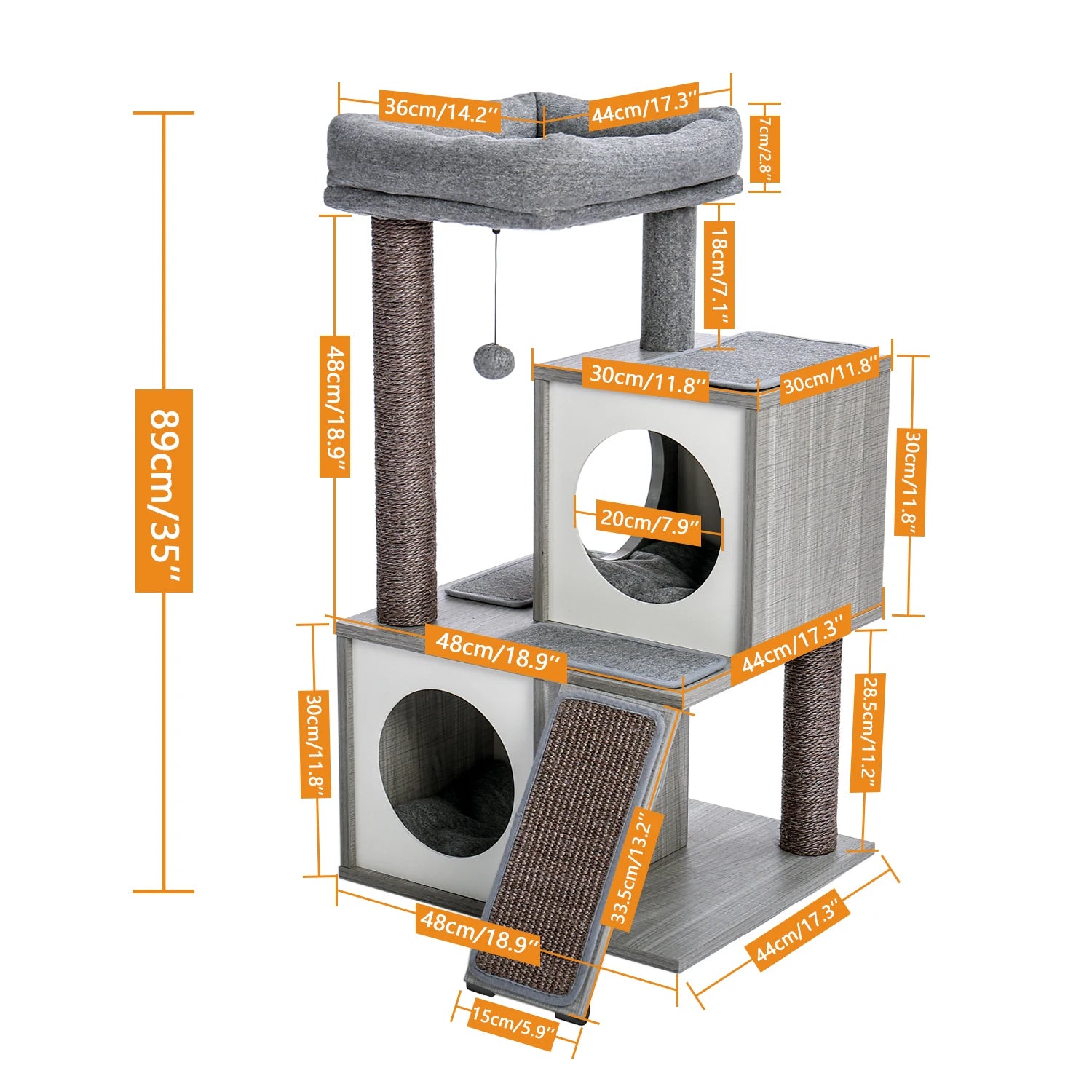 Modern Cat Tree with Sisal Scratching Posts Two Cozy Cat Condo Wooden Cat Tower for Indoor Cats Kitten Furniture House Cat Toys