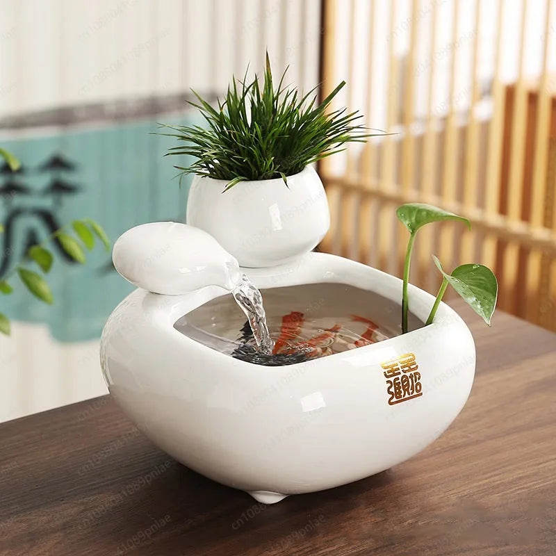 Creative Ceramic Flowing Water Fountain Office Desktop Decor