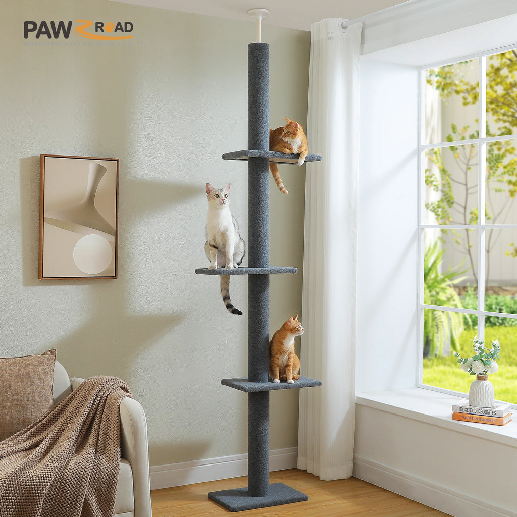 Adjustable Height Tall Cat Tree for Indoor Floor to Ceiling Cat Tower with Scratching Posts Cat Climbing Tree Scratcher Cat Toys