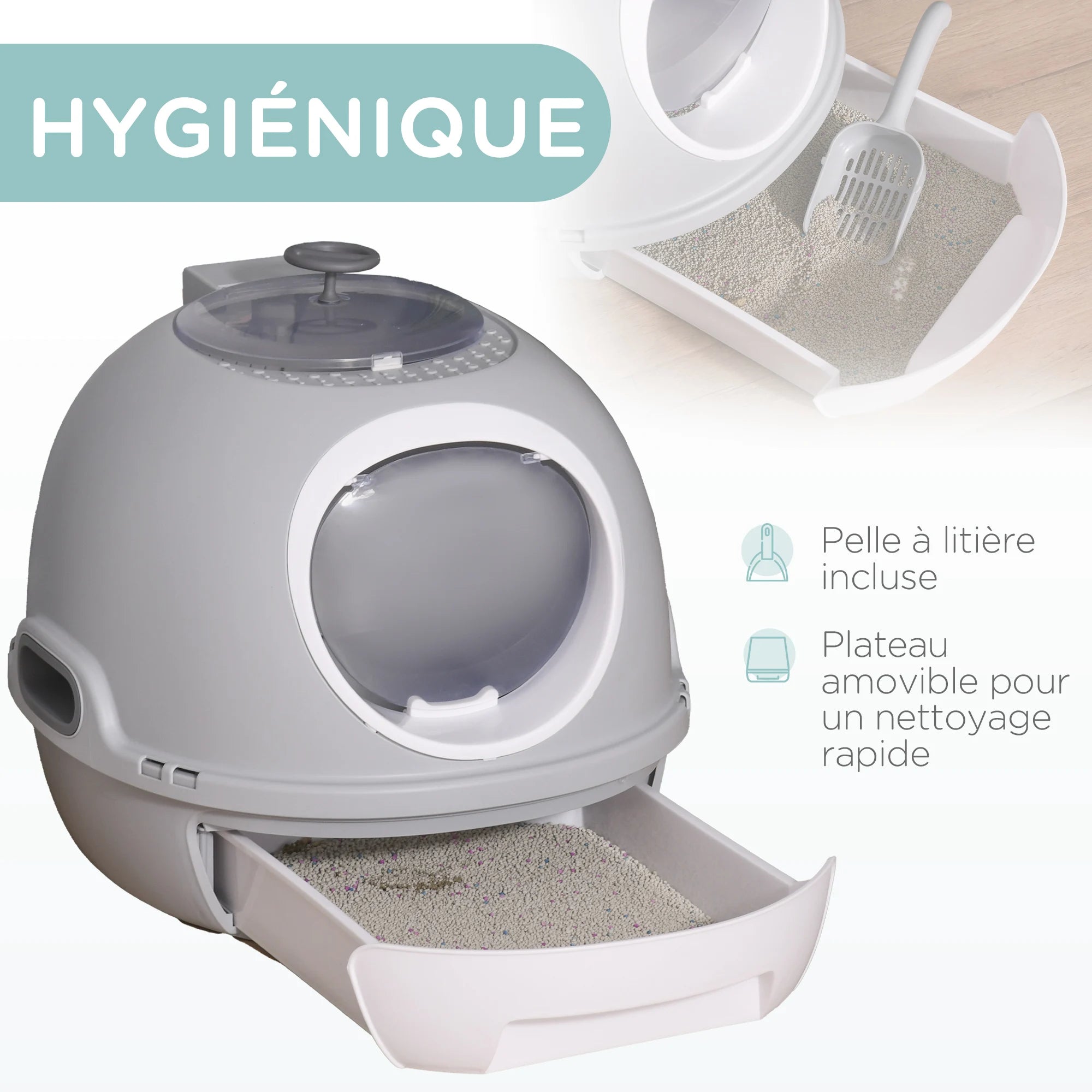 Cat Litter Box Portable Cat Toilet House Sliding Litter Drawer Swing Door Attic Door + Shovel
