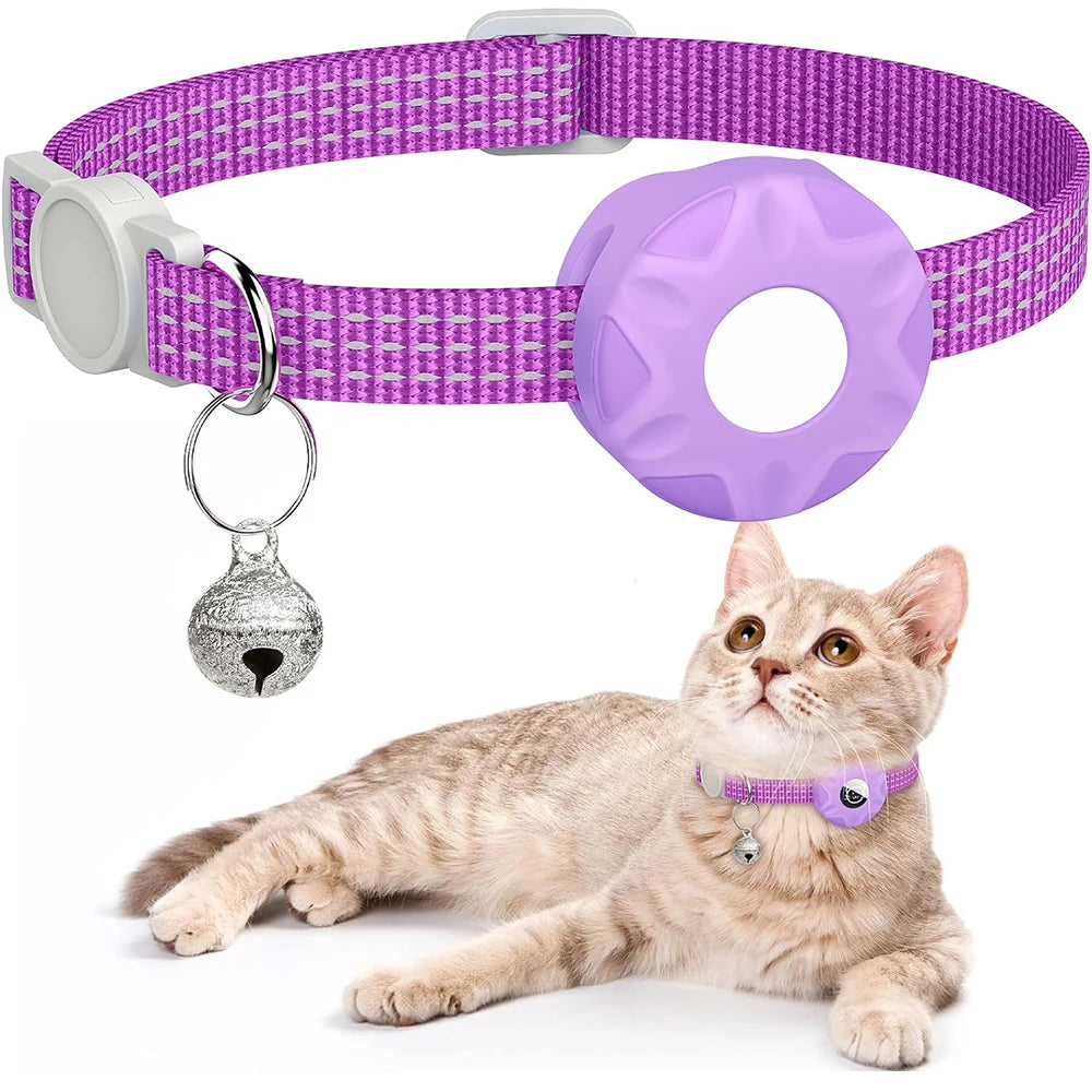 for Apple AirTag Cat Collar,Air Tag Pet Collar with airtag Holder and Bell Reflective GPS Kitten Collar for Girl Boy Cats gatos