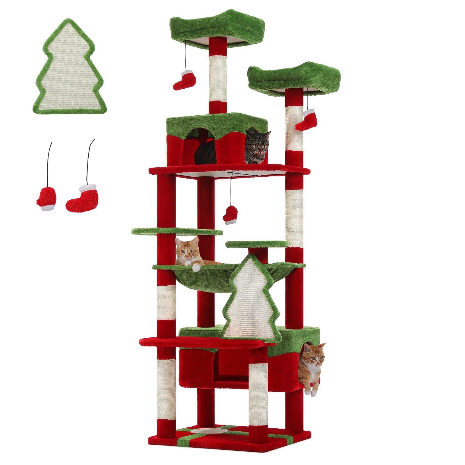 Christmas Festival Cat Tree Tower with 3 Cozy Condos,Sisal Scratching Posts,Cat House Bed Cat Furniture,Cat Accessories for Cats