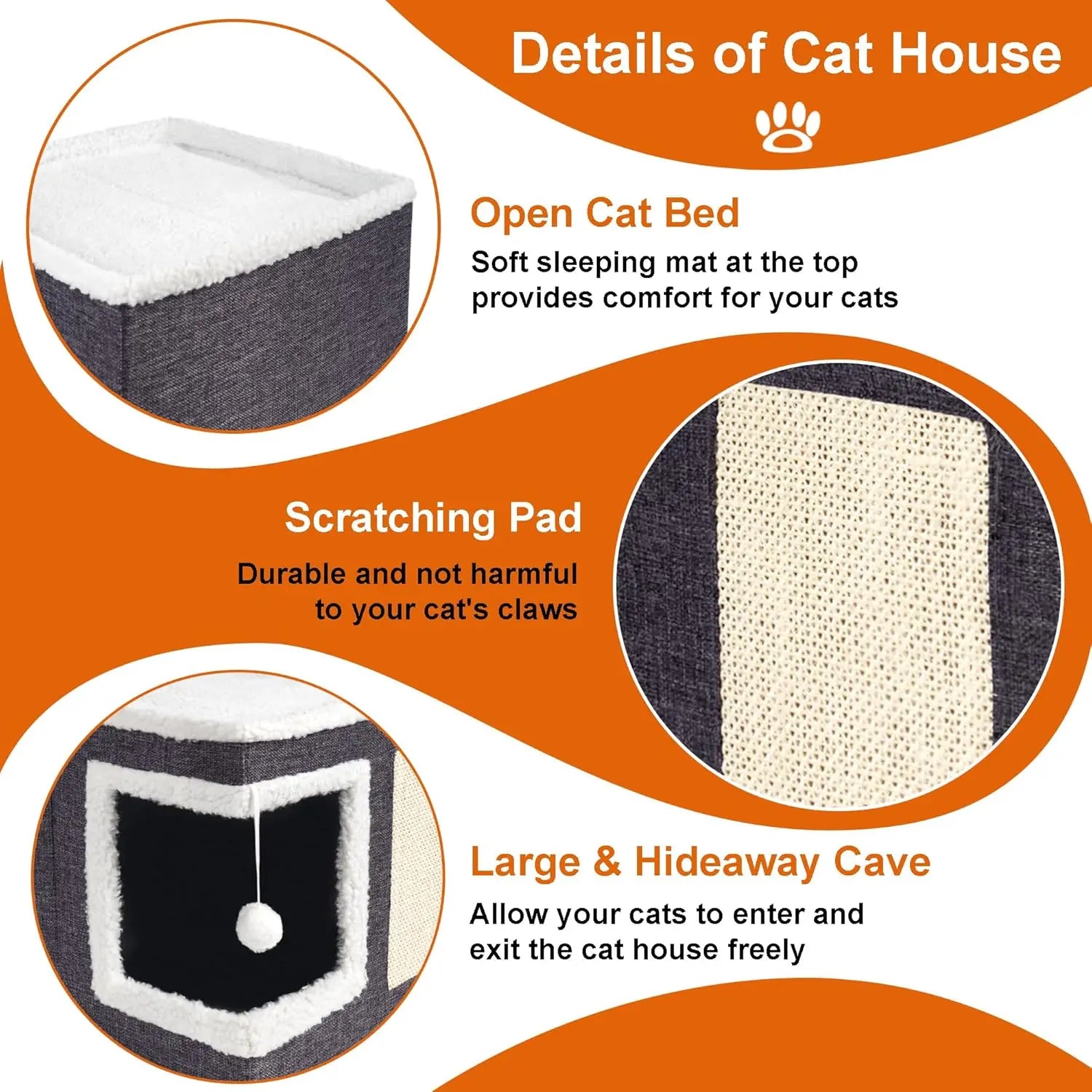 Cat Beds for Indoor Cats - Large Cat Cave for Pet Cat House with Fluffy Ball Hanging and Scratch Pad, Foldable Cat Hideaway
