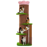 Wood Cat Tree with Cozy Condos Natural Scratching Posts Flower Perch Modern Cat Tower for Indoor Multi-Level Cat House Cat Toys