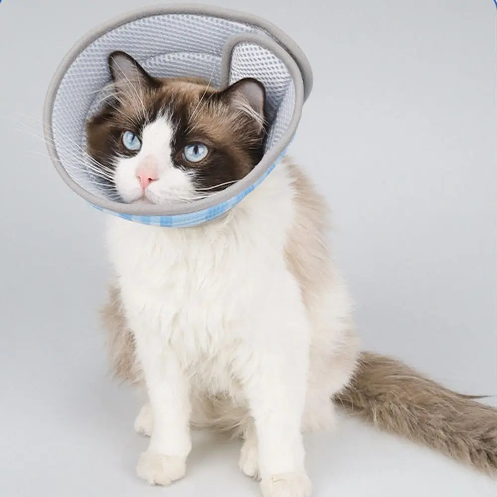Plaid Pattern Pet Elizabeth Collar Breathable Material Adjustable Design Cat Elizabeth Circle Anti Scratch Anti Bite Protection