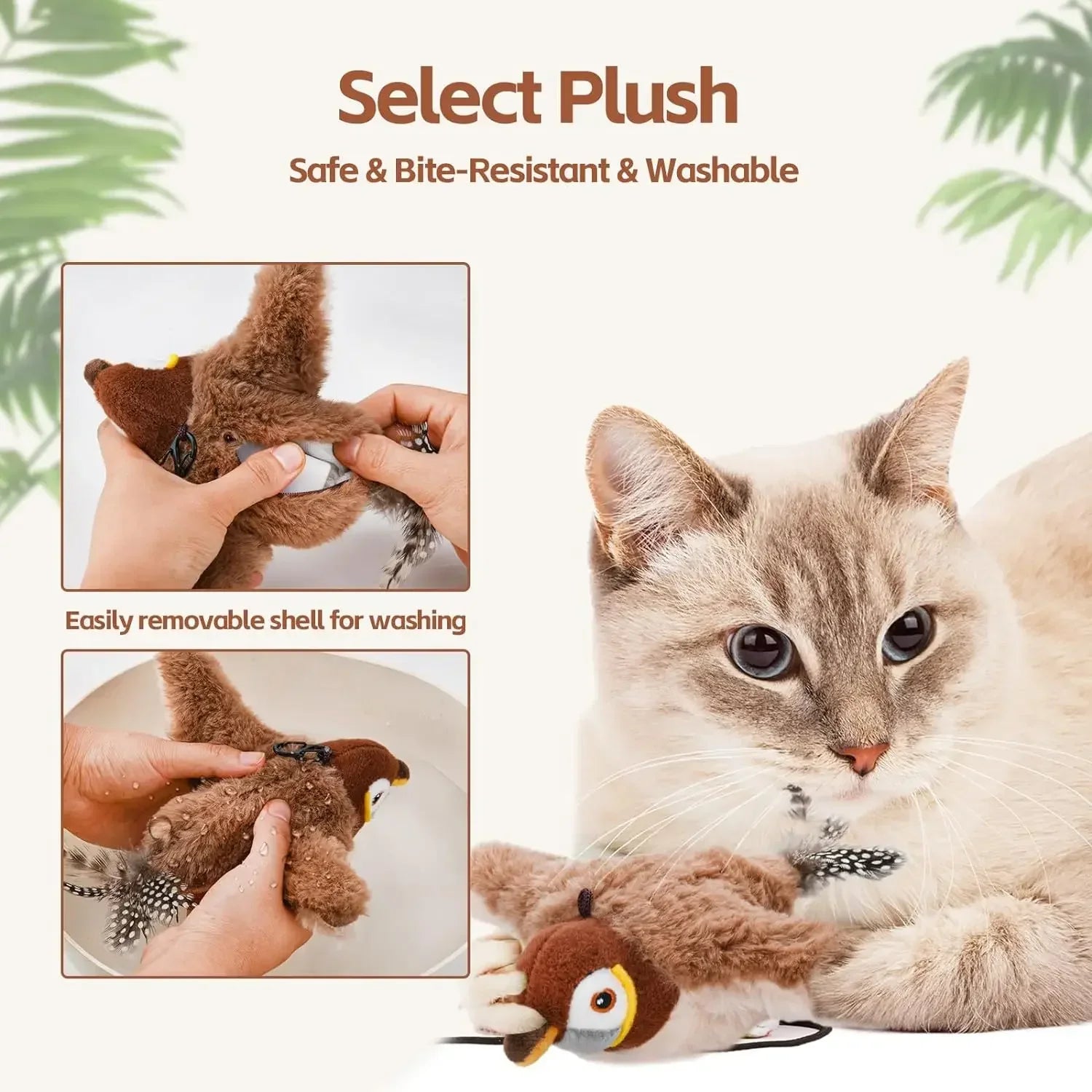 Flying Bird Cat Toy Interactive Cat Toys Rechargeable Chirping Flapping Bird(no Flying) Can Add Catnip Touch Activated Plush Toy