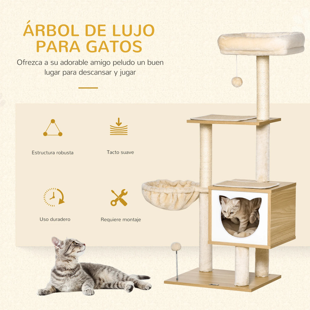 Pawhut Cat Scratching Tree with Platform Height 126 cm Hammock Shed