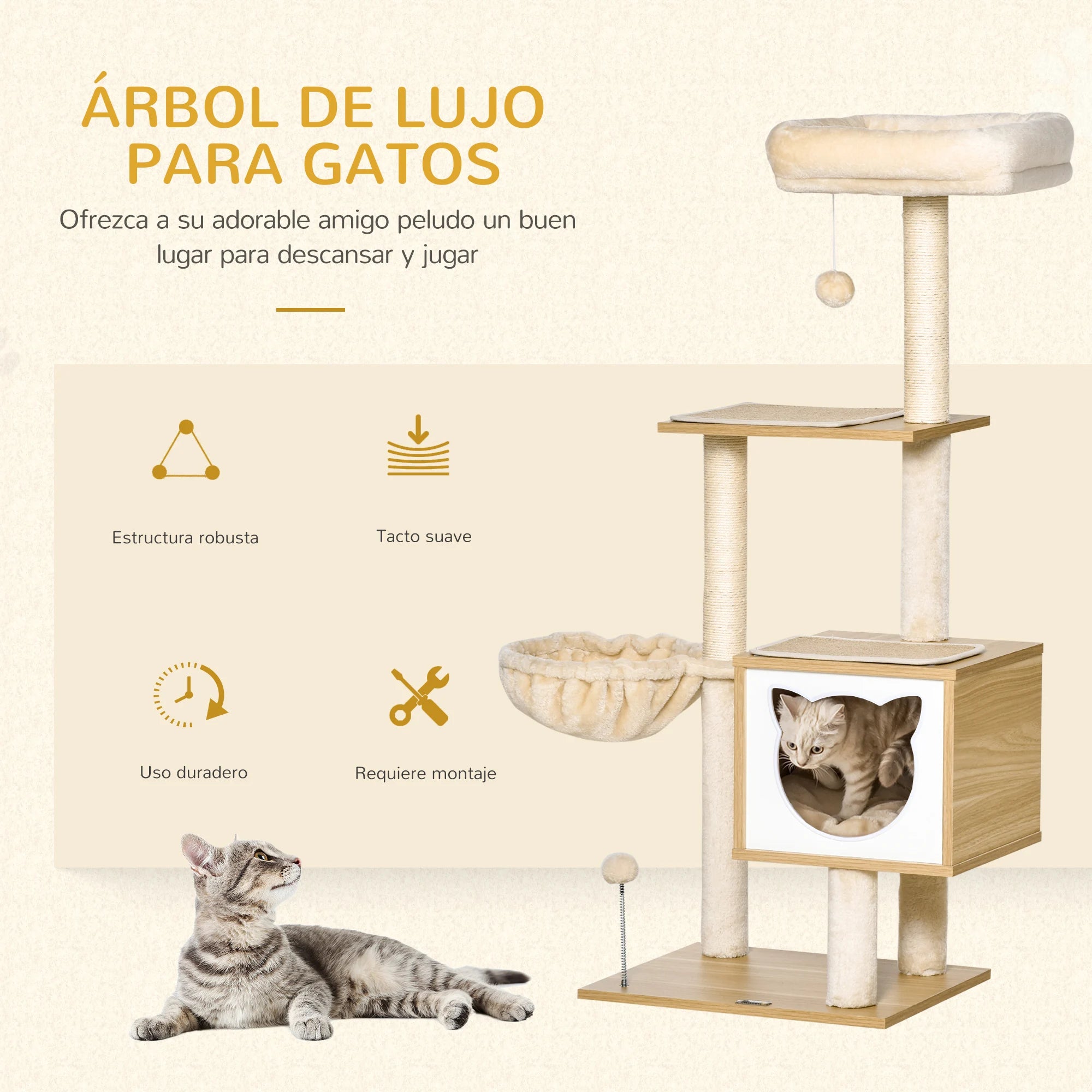 Pawhut Cat Scratching Tree with Platform Height 126 cm Hammock Shed