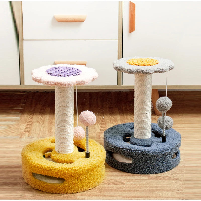 Sunflower Sisal Cat Tree Small Cat Scratching Post With Interactive Balls Cat Jumping Platform & Scratcher For Kittens