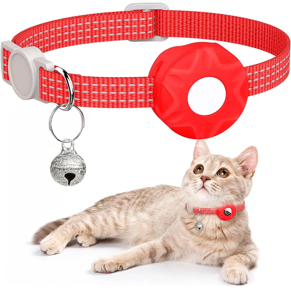 for Apple AirTag Cat Collar,Air Tag Pet Collar with airtag Holder and Bell Reflective GPS Kitten Collar for Girl Boy Cats gatos