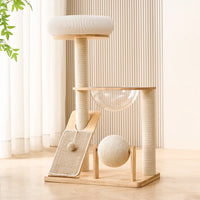 Compact Solid Wood Cat Tower with Scratching Post And Perch Cozy Space Saving Cat House for Home