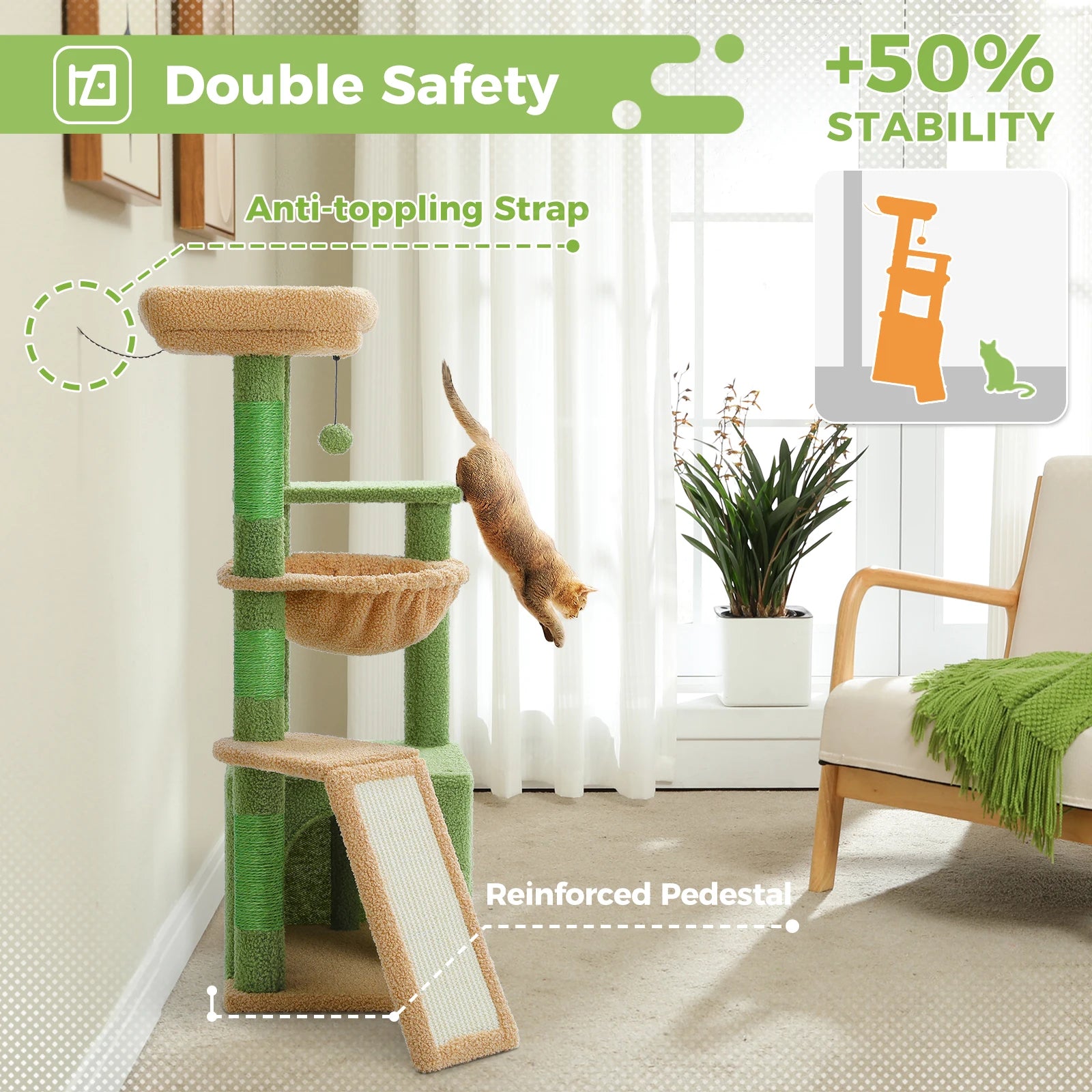 Cat Tree for Indoor Cats, Small Cat Tower with Large Cat Condo, Cat Scratching Posts, Cozy Cat Hammock and Cat Scratching Ladder