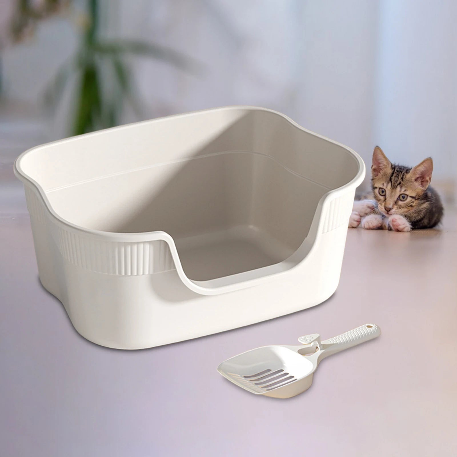 Semi Enclosed Cat Litter Box Anti Splashing Cat Toilet Sand Box with Litter Shovel Pet Bedpan Tray Pet Cleaning Supplies