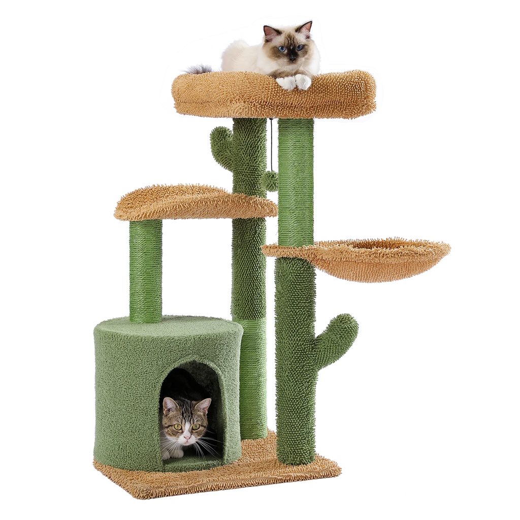 Cactus Cat Tree Cat Tower with Basket Lounger,Spacious Condo, Top Perches, Natural Sisal Scratching Post, Cat furniture,Cat Toys