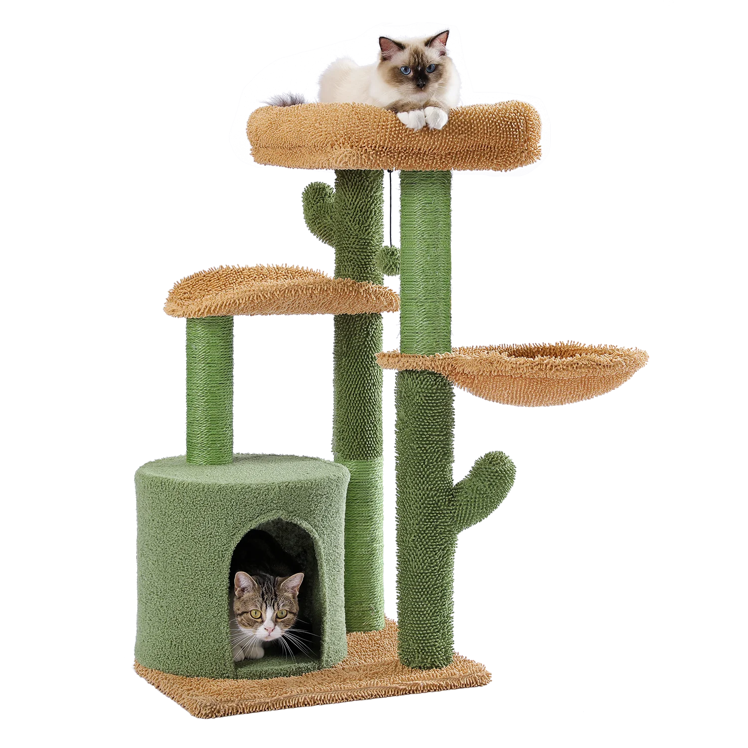 Cactus Cat Tree Cat Tower with Basket Lounger,Spacious Condo, Top Perches, Natural Sisal Scratching Post, Cat furniture,Cat Toys