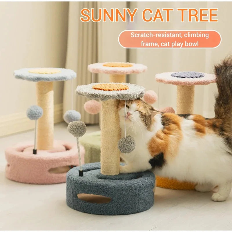 Sunflower Sisal Cat Tree Small Cat Scratching Post With Interactive Balls Cat Jumping Platform & Scratcher For Kittens