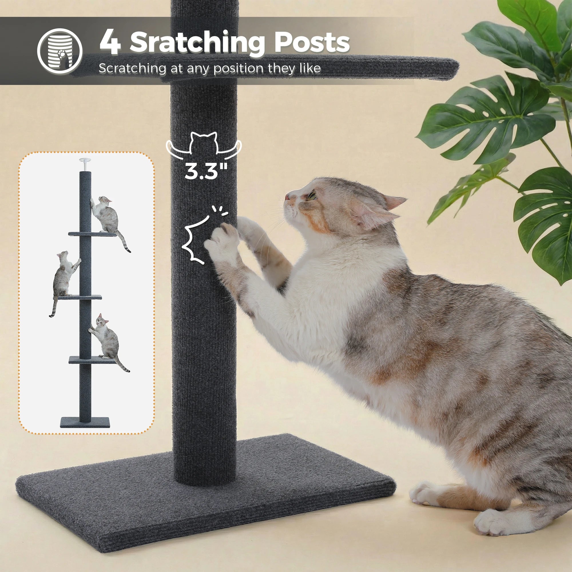 Adjustable Height Tall Cat Tree for Indoor Floor to Ceiling Cat Tower with Scratching Posts Cat Climbing Tree Scratcher Cat Toys