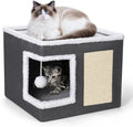 Cat Beds for Indoor Cats - Large Cat Cave for Pet Cat House with Fluffy Ball Hanging and Scratch Pad, Foldable Cat Hideaway