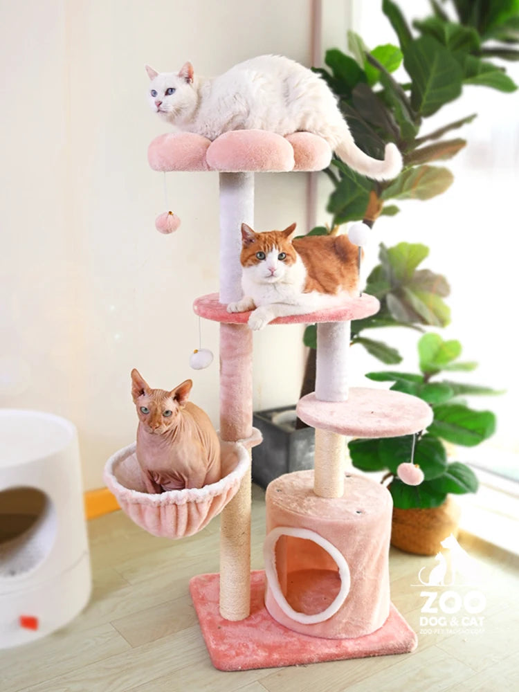 Cat Climbing Frame Cherry Blossom Powder Cat Tree Nest Grinding Claw Jumping Platform Toy Scratching Pole Cat Tower