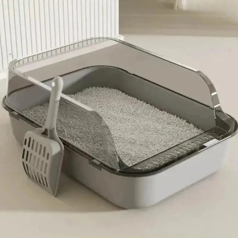 Semi-Enclosed Cat Litter Box Splashproof Kitten Toilet Tray Pet Cleaning Basin with High Sides for Indoor Use