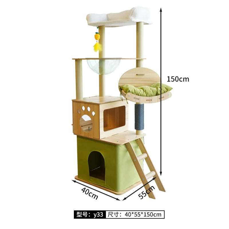 Cat Tree with Cat House Scratching Post Jumping Platform and Large Space Capsule Design for Cats Non-Space-Consuming Toy