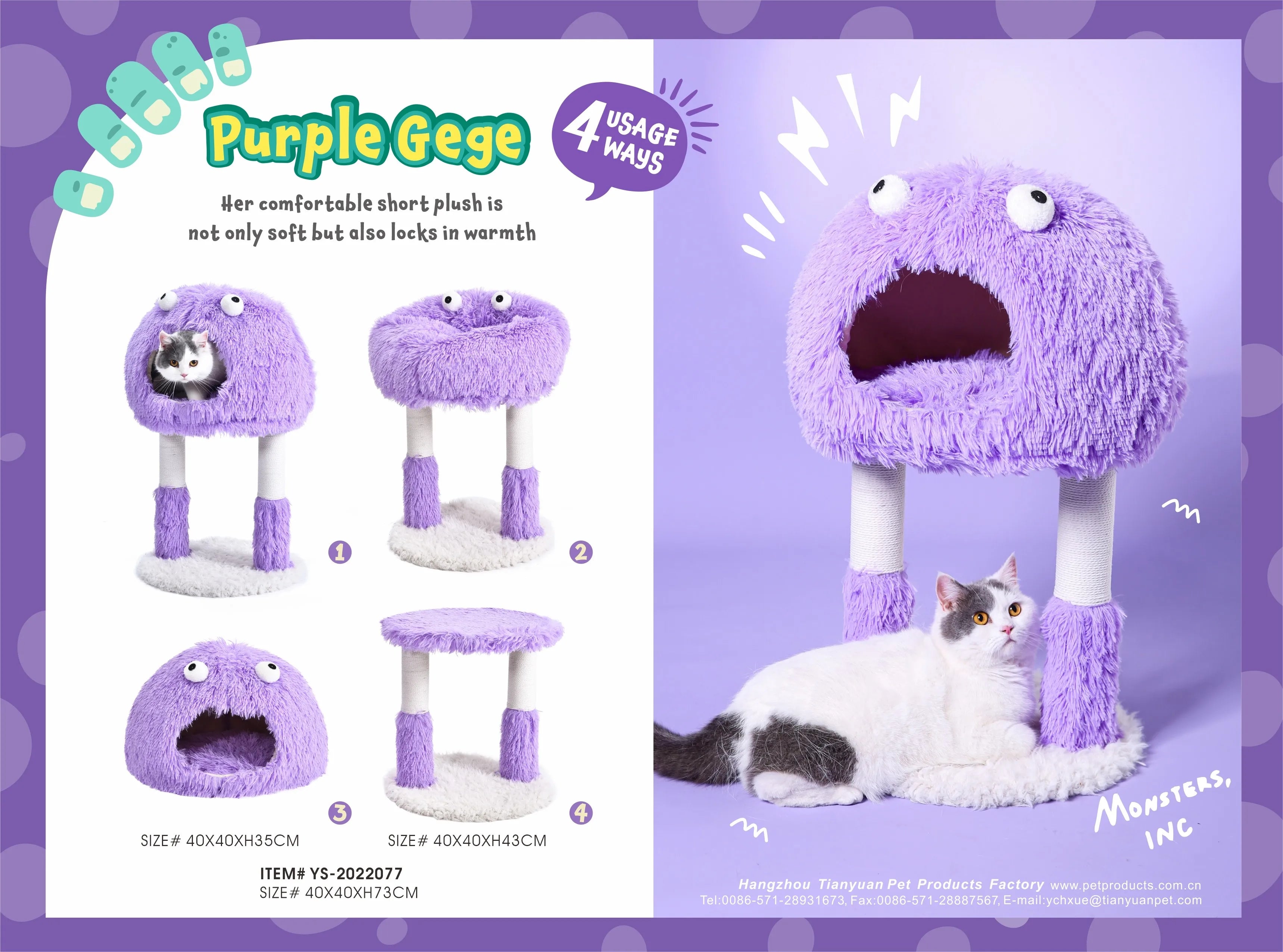 Custom Trends Bright Colors Funny Dumb Monster 4 Usage Ways Warm Cat Cave Bed Natural Sisal Cat Scratch Tree Tower