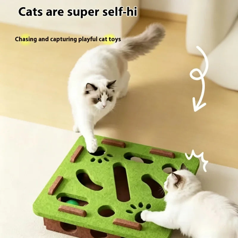Interactive Funny Cat Puzzle Maze Toys, Felt Box with Bell Ball Kitten Playing Toys Holes Cat Supplies