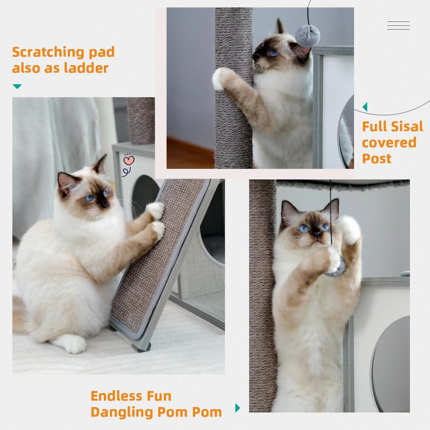 Modern Cat Tree with Sisal Scratching Posts Two Cozy Cat Condo Wooden Cat Tower for Indoor Cats Kitten Furniture House Cat Toys