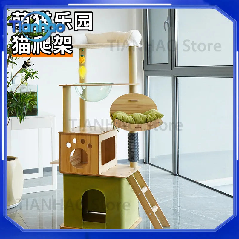 Cat Tree with Cat House Scratching Post Jumping Platform and Large Space Capsule Design for Cats Non-Space-Consuming Toy