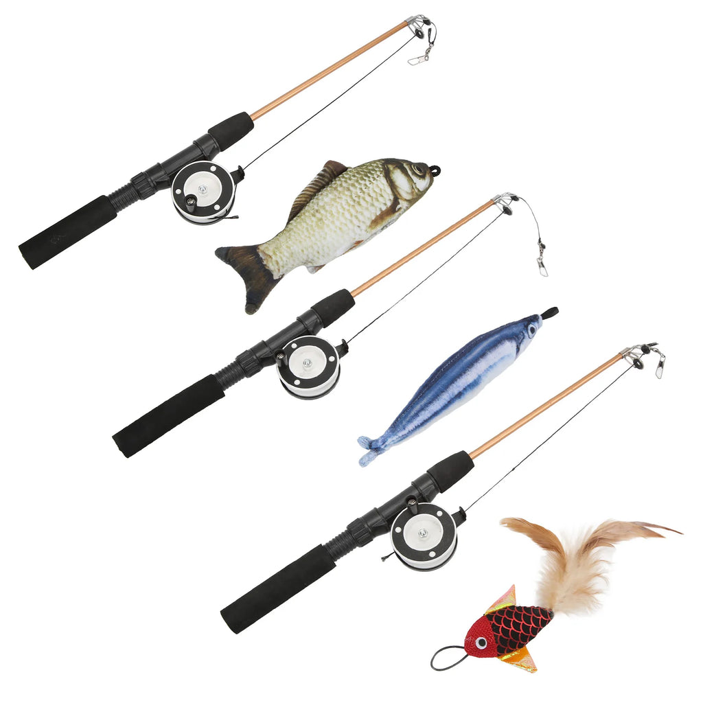 Funny Cat Stick Realistic Flexible Interactive Pulley Telescopic Fishing Rod Cat  for Cats Interactive Funny Cat Toys
