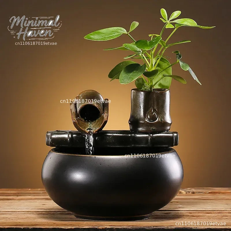 Minimalist Ceramic Waterflow Ornament Zen Chinese Style Office Desk Study Room Decorations Small Tabletop Fountain for Home