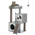 Modern Cat Tree with Sisal Scratching Posts Two Cozy Cat Condo Wooden Cat Tower for Indoor Cats Kitten Furniture House Cat Toys